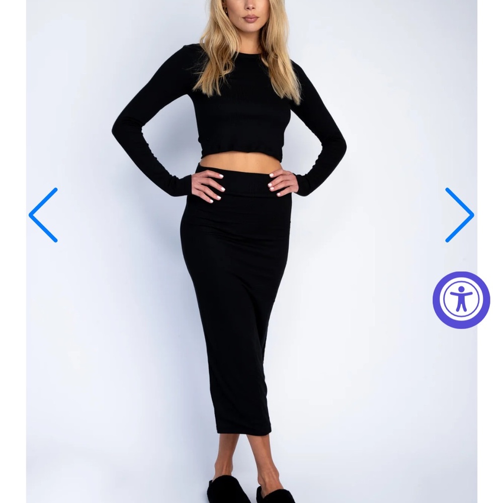Skatie Serena Black Ribbed Midi Skirt MEDIUM